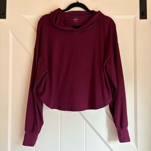 Gilly Hicks Go Active Open Back Crop Hoodie Thumb Hole Pullover Burgundy M